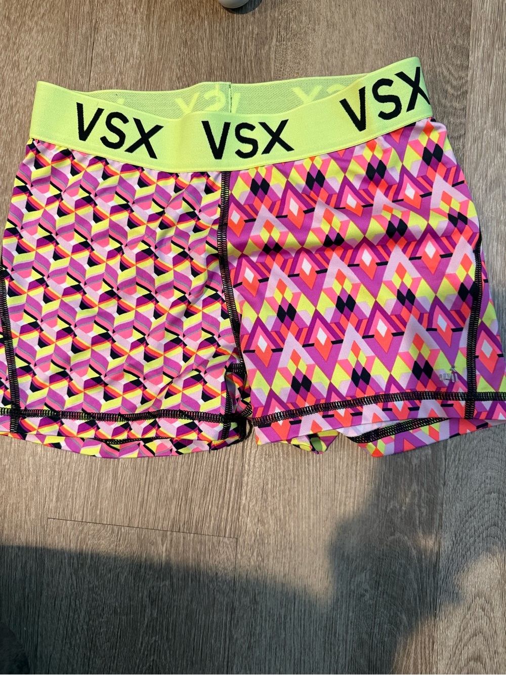 VSX Neon Geometric Performance Shorts in Pink and Yellow